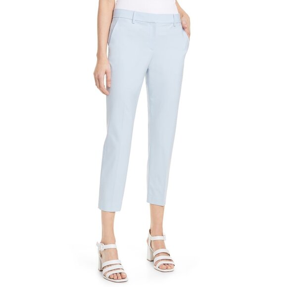 Theory Womens $245 Treeca 2 Slim-Fit Wool-Blend Cropped Pants Sky Blue UK14 US10 - Picture 1 of 11